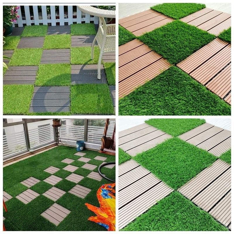 Piastrelle di erba artificiale 30x30cm 3cm Alte Pacco di fieno Verde Adatto per interni ed esterni